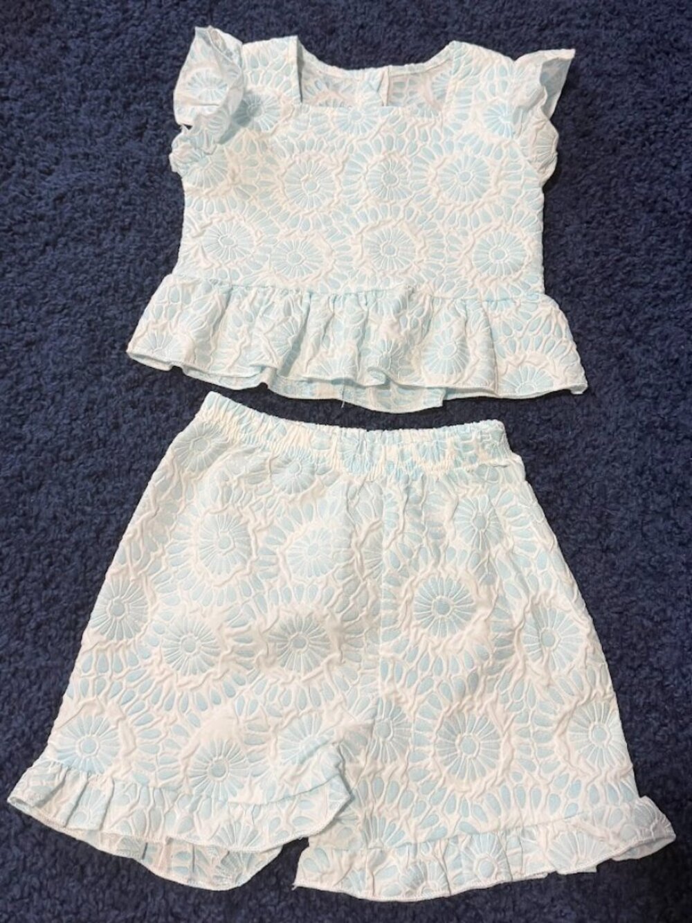 SHEIN Girls 2-Piece Floral Outfit – 2T – Blue & White – New Without Tags